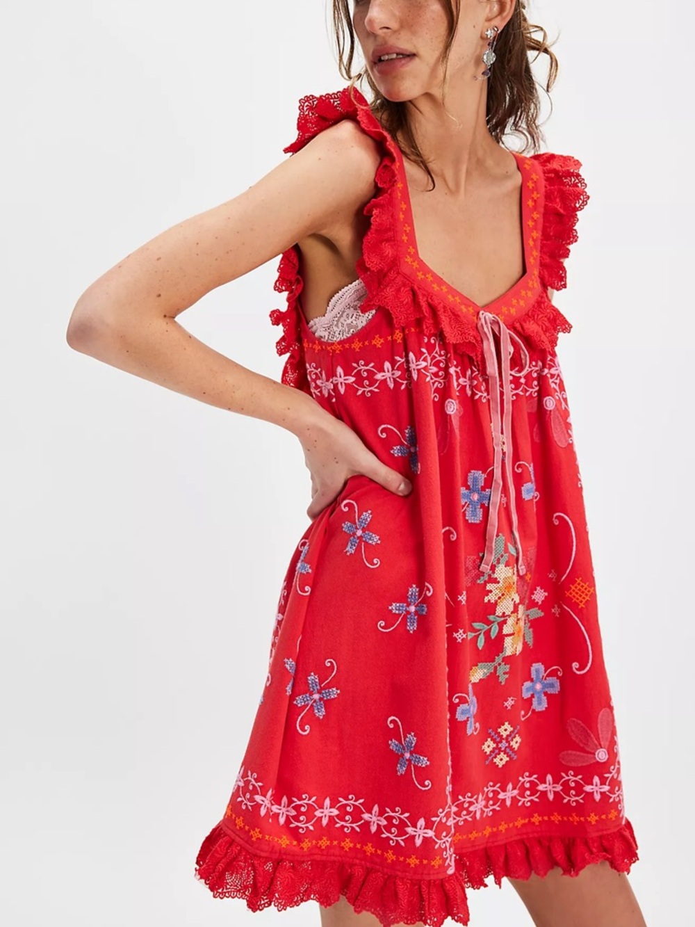 Free People Bali Main Squeeze Embroidered Mini Dress- Size S- Sold Out